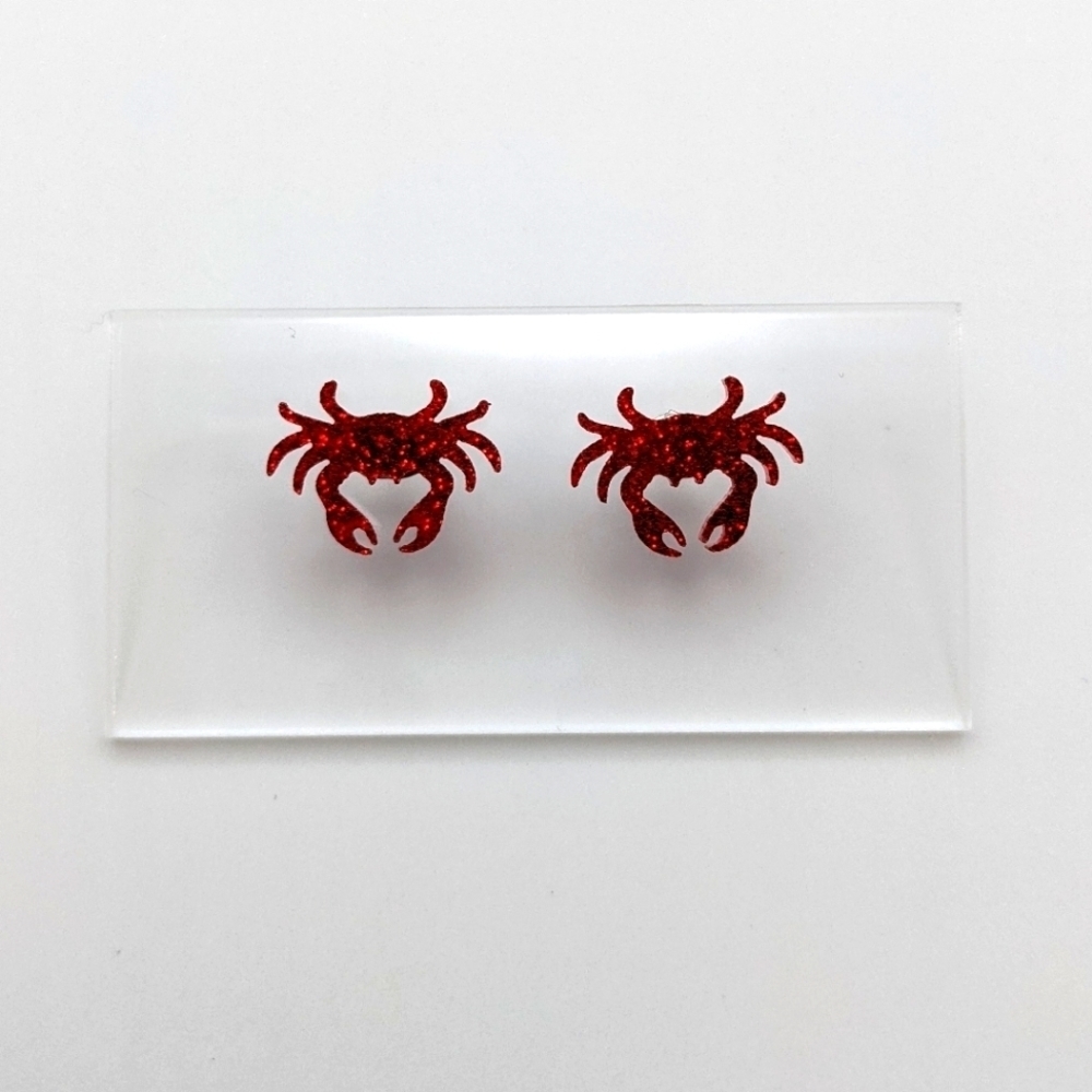 Crab red glitter acrylic stud earrings